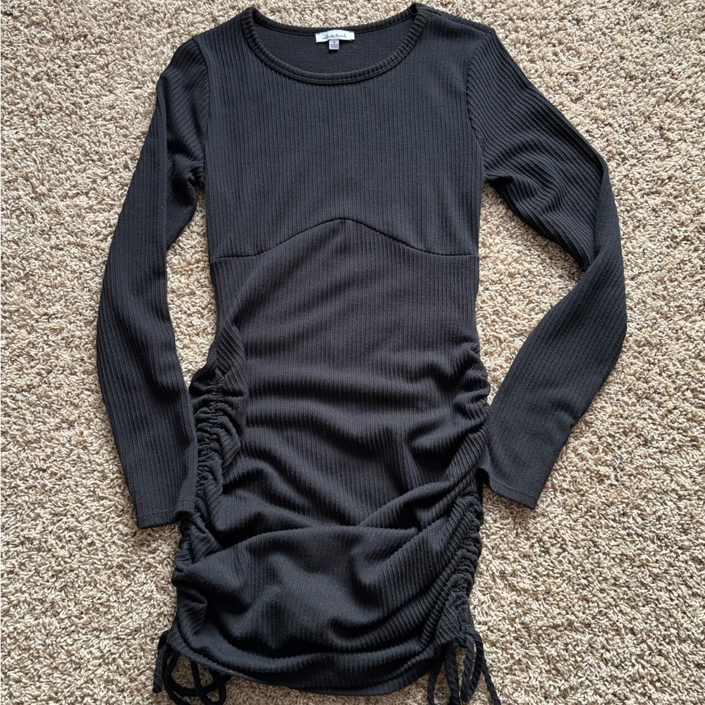 Black Long Sleeve Ruched Dress